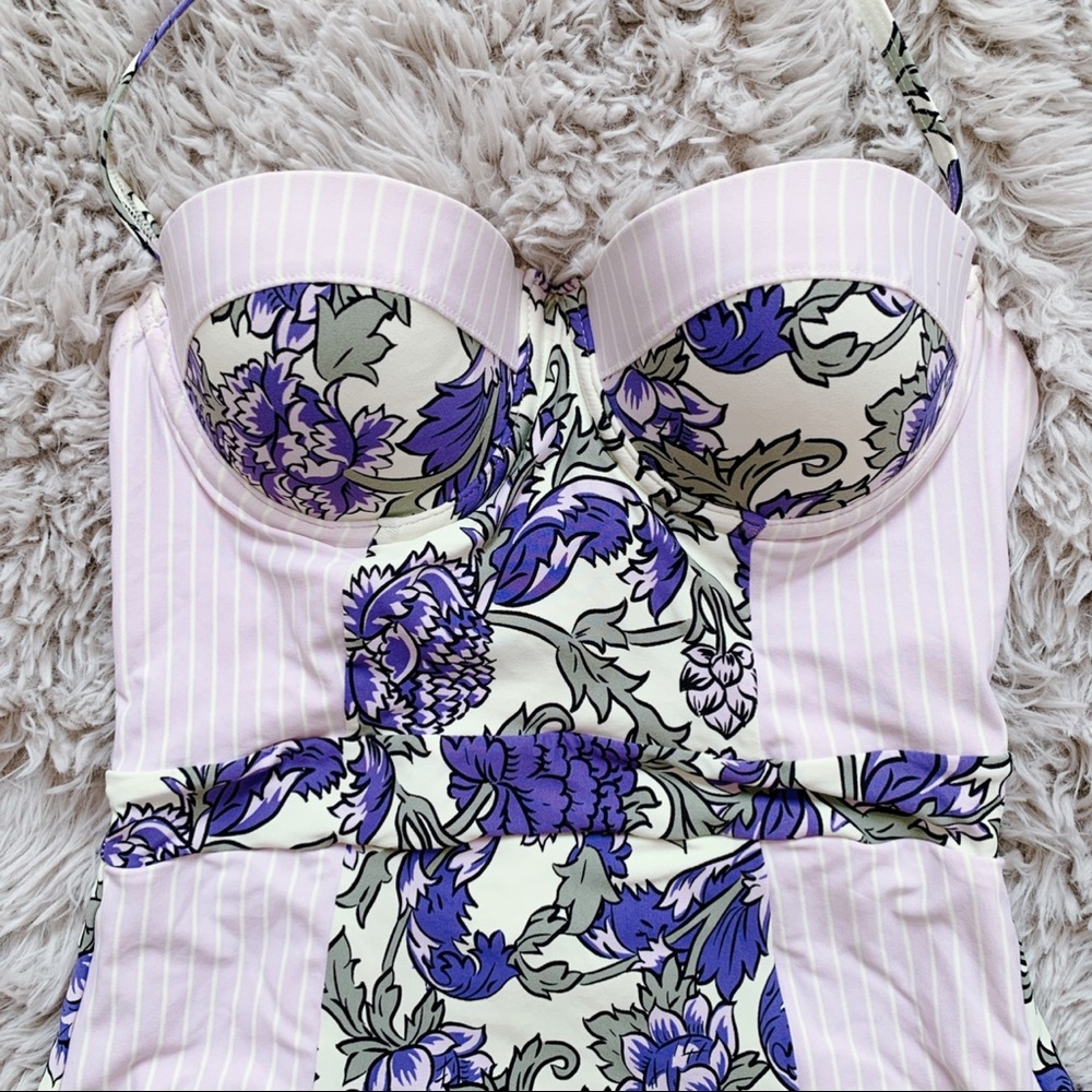 Anthropologie Purple Floral One Piece Swim